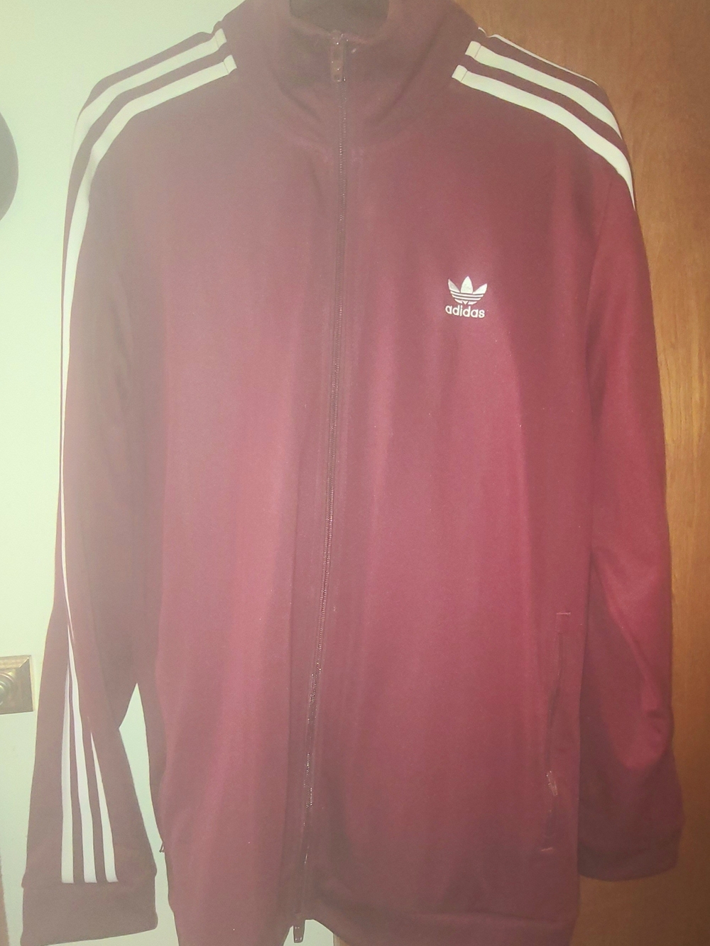 adidas Burgundy Track Jacket with White Three-Stripes